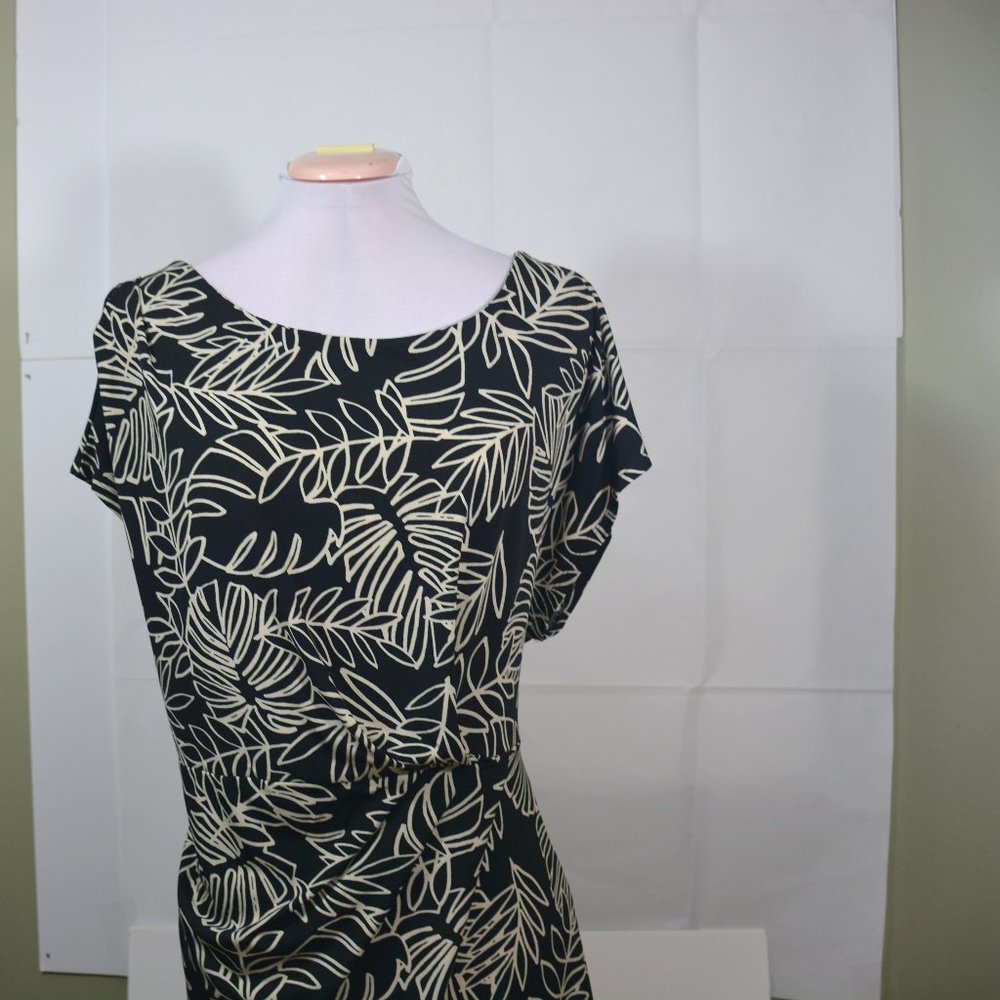 Print blouse, dolman cap sleeves, Lane Bryant. 22/24, black and tan